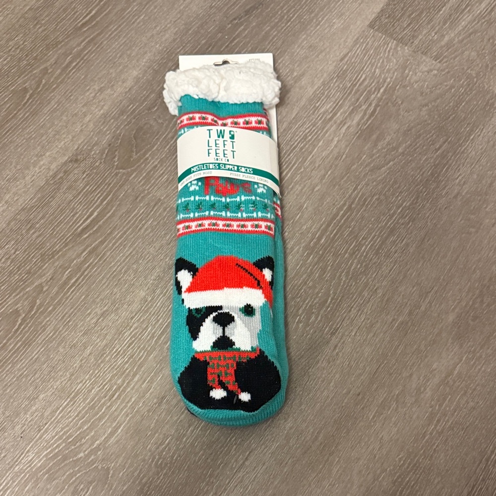 Teal Holiday Dog Sherpa Socks